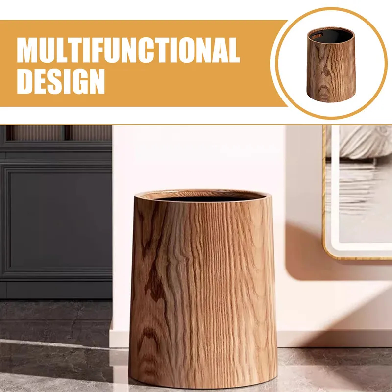 Commercial Kitchen Garbage Can - Duurzame afvalbak met houtnerfstructuur, open ontwerp,