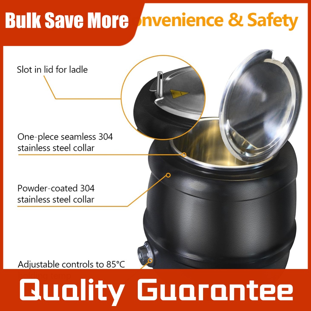 Soup Kettle Warmer - 10L Soepketel met Scharnierend Deksel Buffet