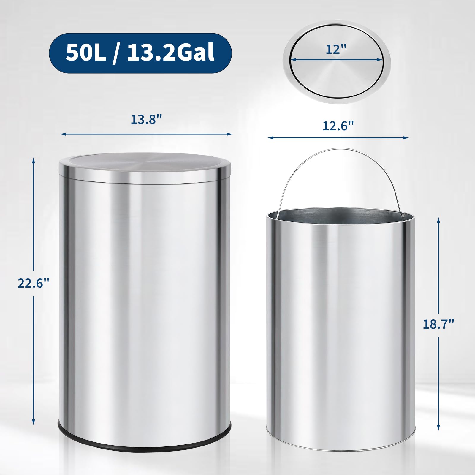 Commercial Kitchen Garbage Can - 13 Gallon Ronde Prullenbak, RVS Afvalemmer