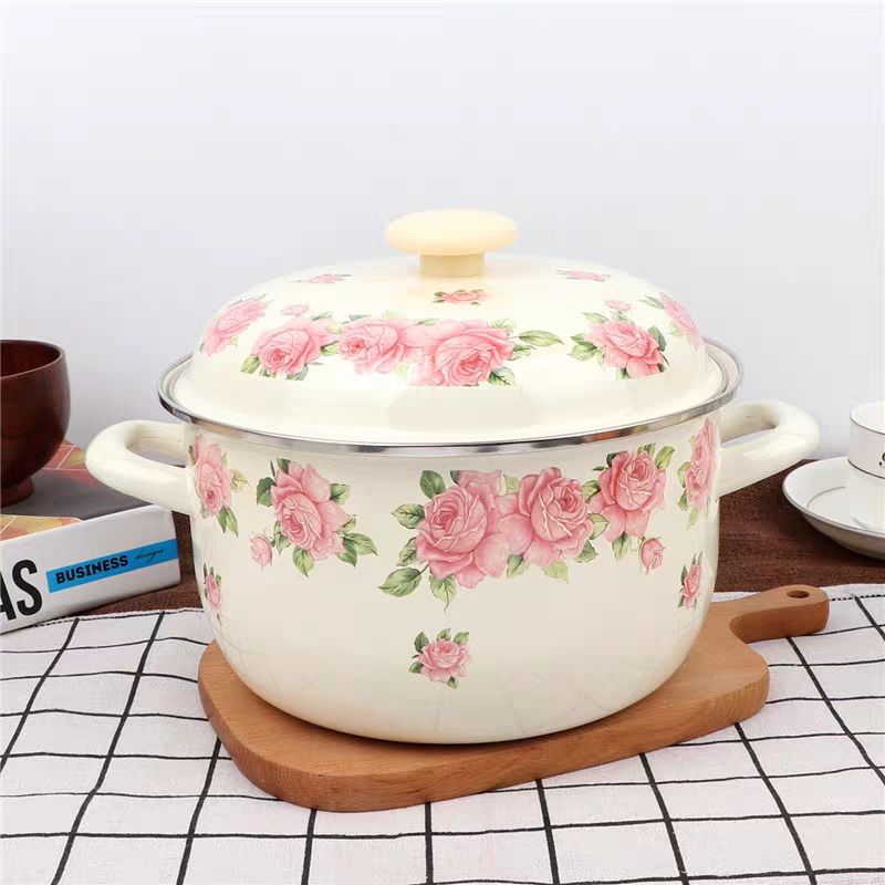 Soup Kettle Warmer - Verdikte 16-24Cm Elegante Roze Roze Emaille