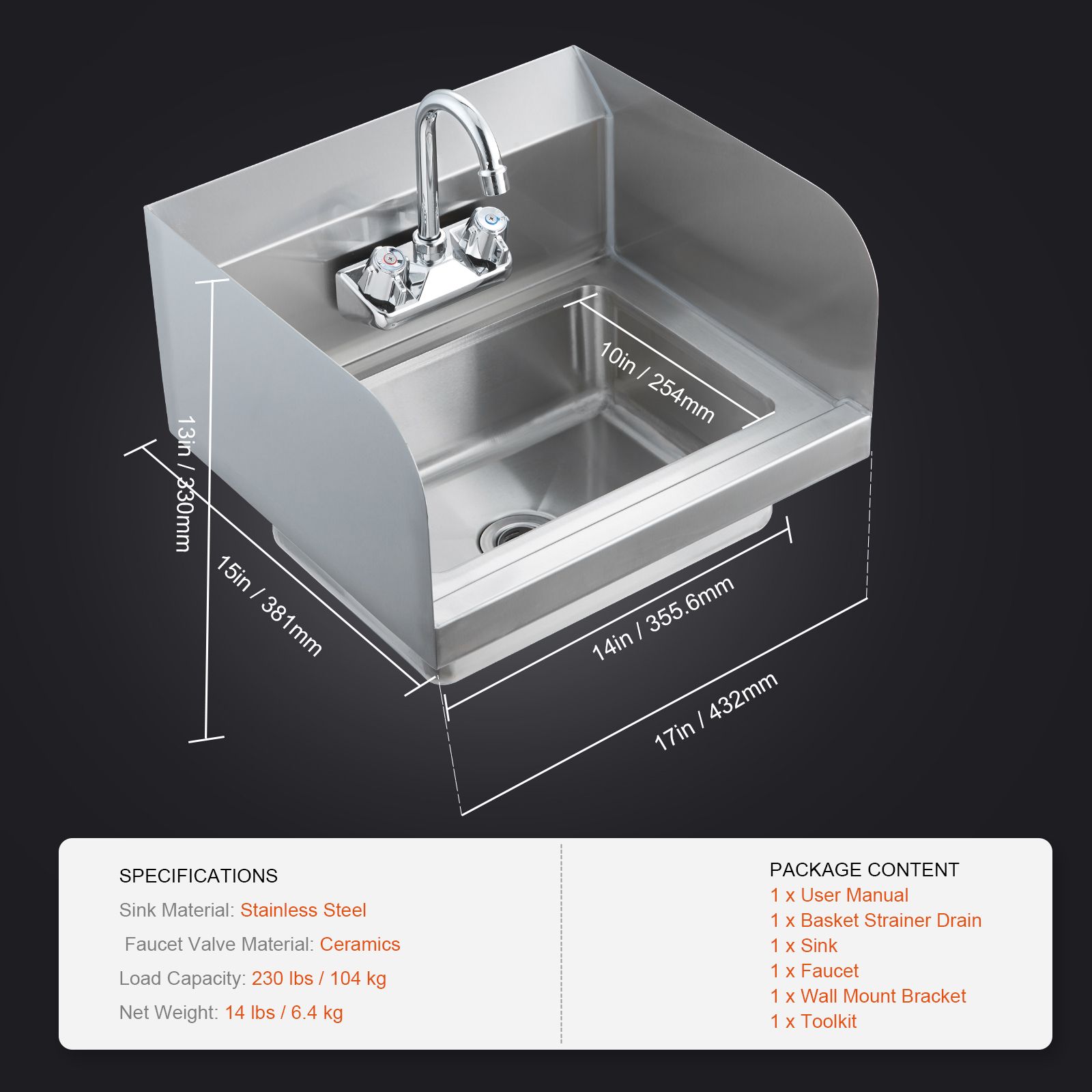 Commercial Kitchen Faucets - Commerciële handwasbak met kraan en zijscherm,