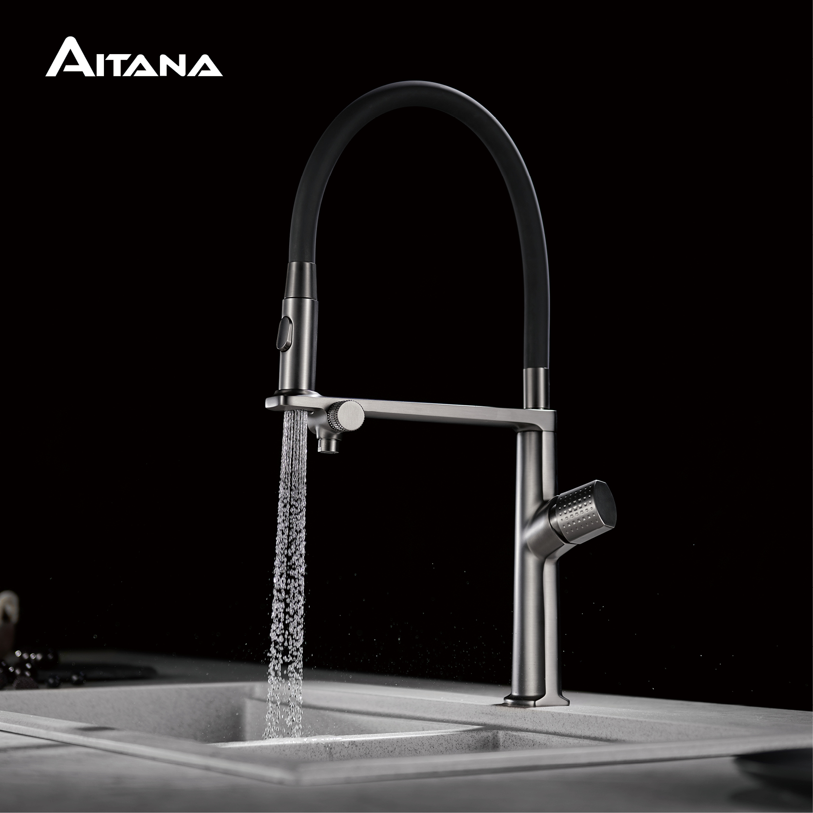 Commercial Kitchen Faucets - Luxe gunmetal grijze messing keukenkraan, 1-gats,