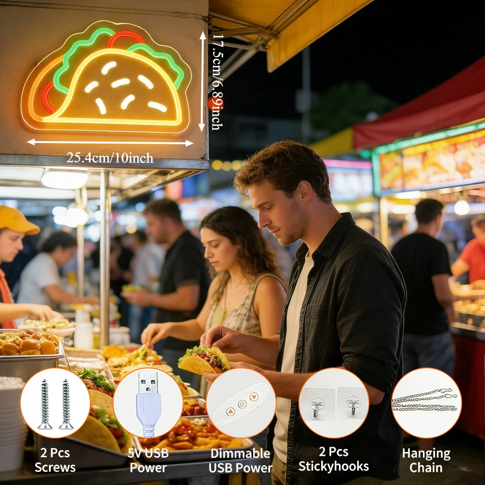 Taco Neon Sign LED USB Dimbaar - Commercial Kitchen Store recensie en prijs